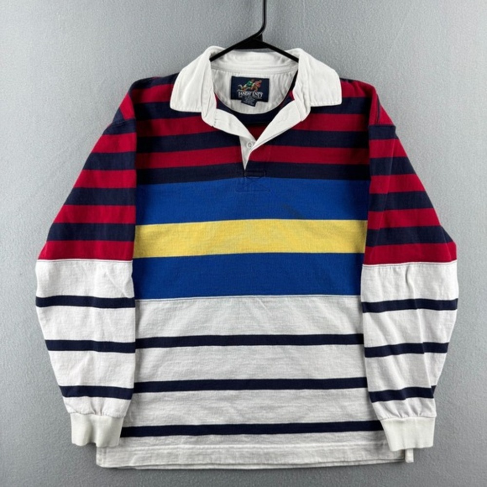 Lands End Rugby Shirt Mens Medium Cotton Long Sleeve‎ Polo Preppy Y2K 90s